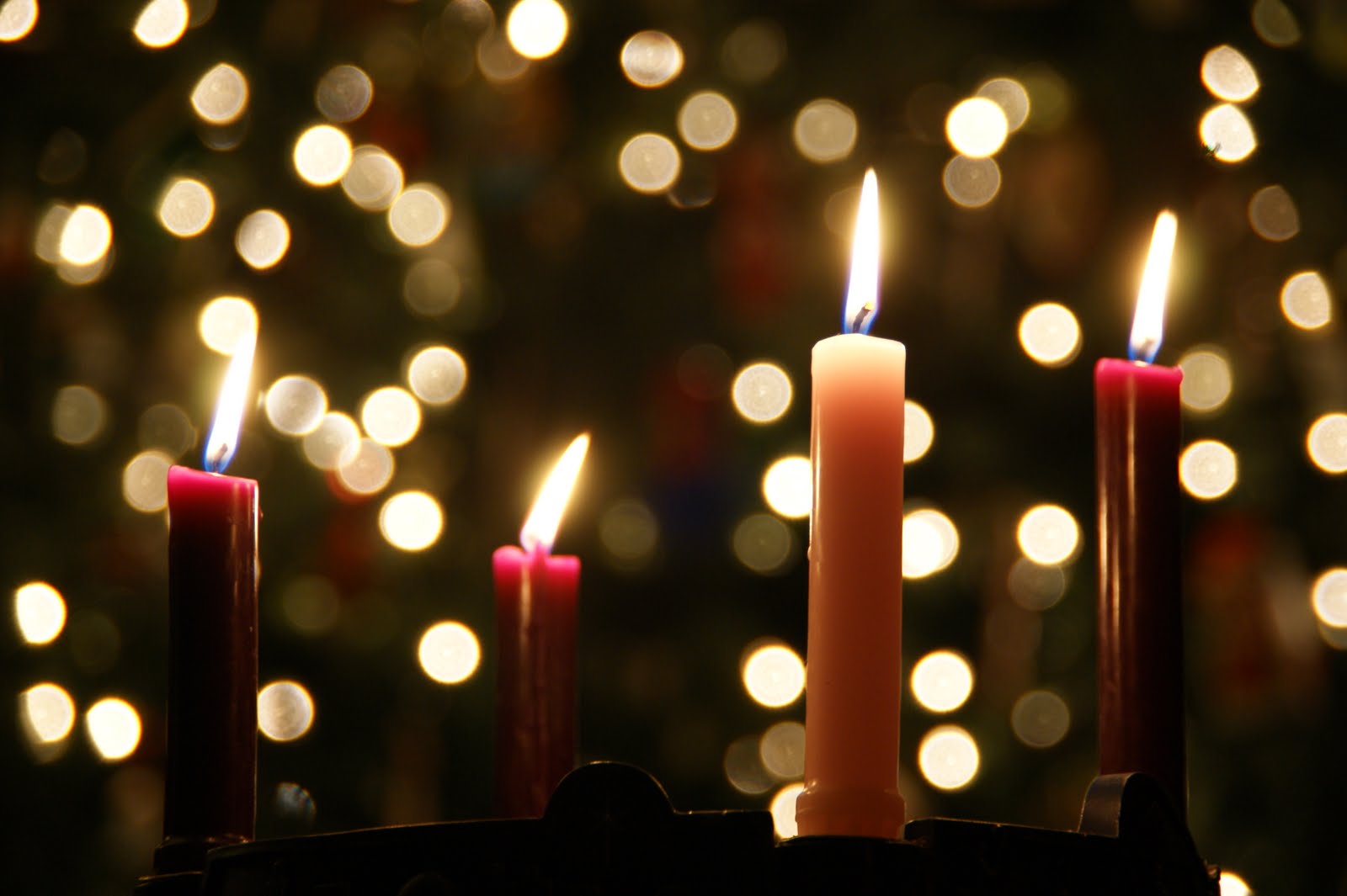candles and christmas lights