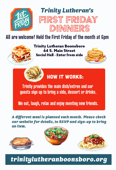 Flier for First Friday Dinners