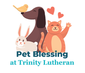 Pet Blessing with dog, cat, bird and bunny with hearts