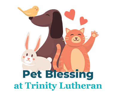 Pet Blessing with dog, cat, bird and bunny with hearts