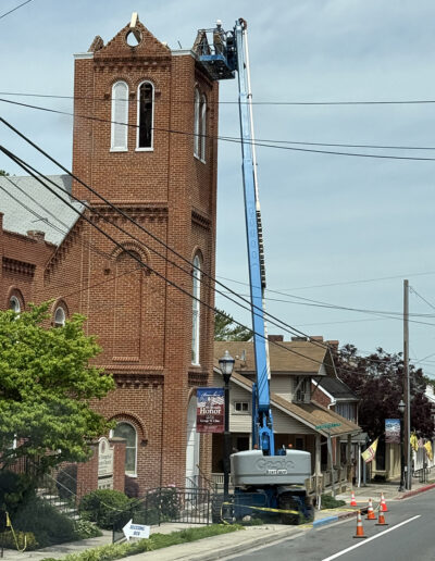 Steeple under construction at Trinity Lutheran Church Boonsboro