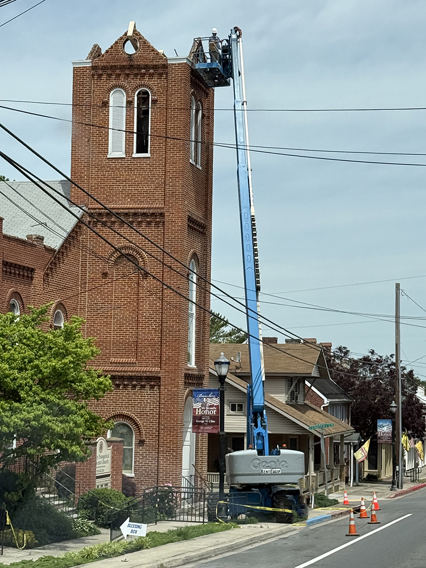 IMG_6238 web Steeple under construction at Trinity Lutheran Church Boonsboro