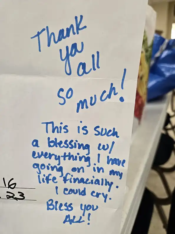 Note of thanks Note of thanks from a Blessing Bags recipient