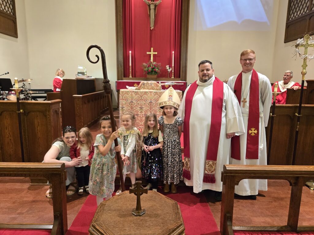Bishop Gohl and Pastor Karl with the children on our 275th anniversary worship service